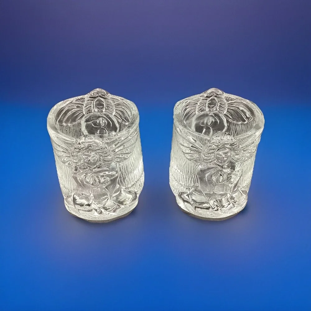 Vintage Glass Angel‎ Votive Holders Set Of 2 Made In Malaysia